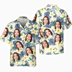 Custom DIY Hawaiian Shirts Ladies Gentlemen Baby Face Dog Cat Head Avatar Fun 3D Print Hawaii Shirts Short Sleeves Custom Tops