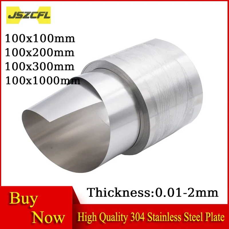 304 Stainless Steel Plate Sheet 100x1000 100x300 100x200 100x100mm Corrosion Resistance Square Board Thickness 0.01 0.02 0.9-2mm