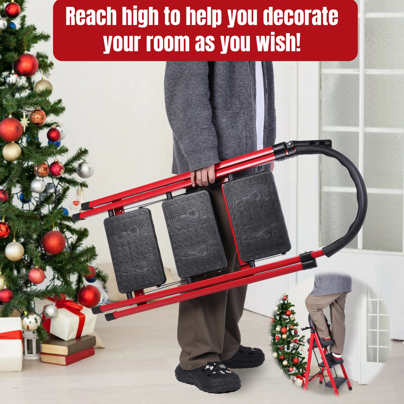 

Трехступенчатая складная лестница-табурет: прочная и портативная, максимальная нагрузка 150 кг, легкая, для дома, кухни, офиса