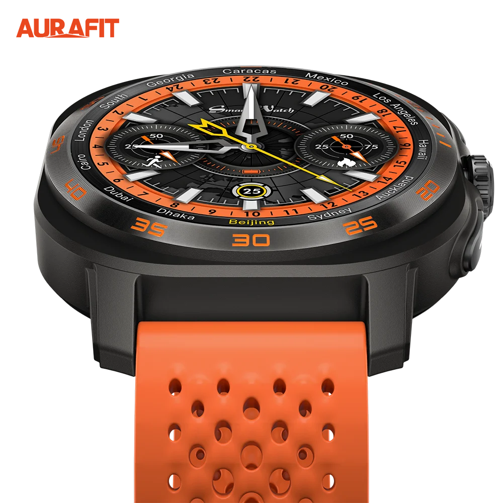 Aurafit AM32 3ATM Round Smart Watch Health Monitoring BT Calling Heart rate tracking Wireless Charging swimming Smartwatch