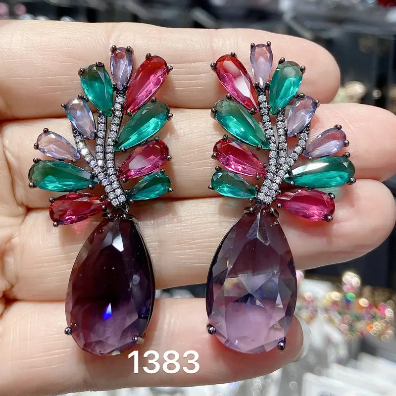 Bilincolor Green Leaf and Waterdrop Fashion Earring for Women Wedding Party Gift