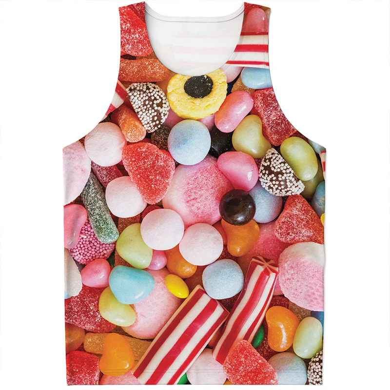 Fashion Colorful Fudge Pattern Tank Top Men Summer 3D Printed Candy Vest Quick Dry Sleeveless Tees Kids Tops Oversized Tshirt