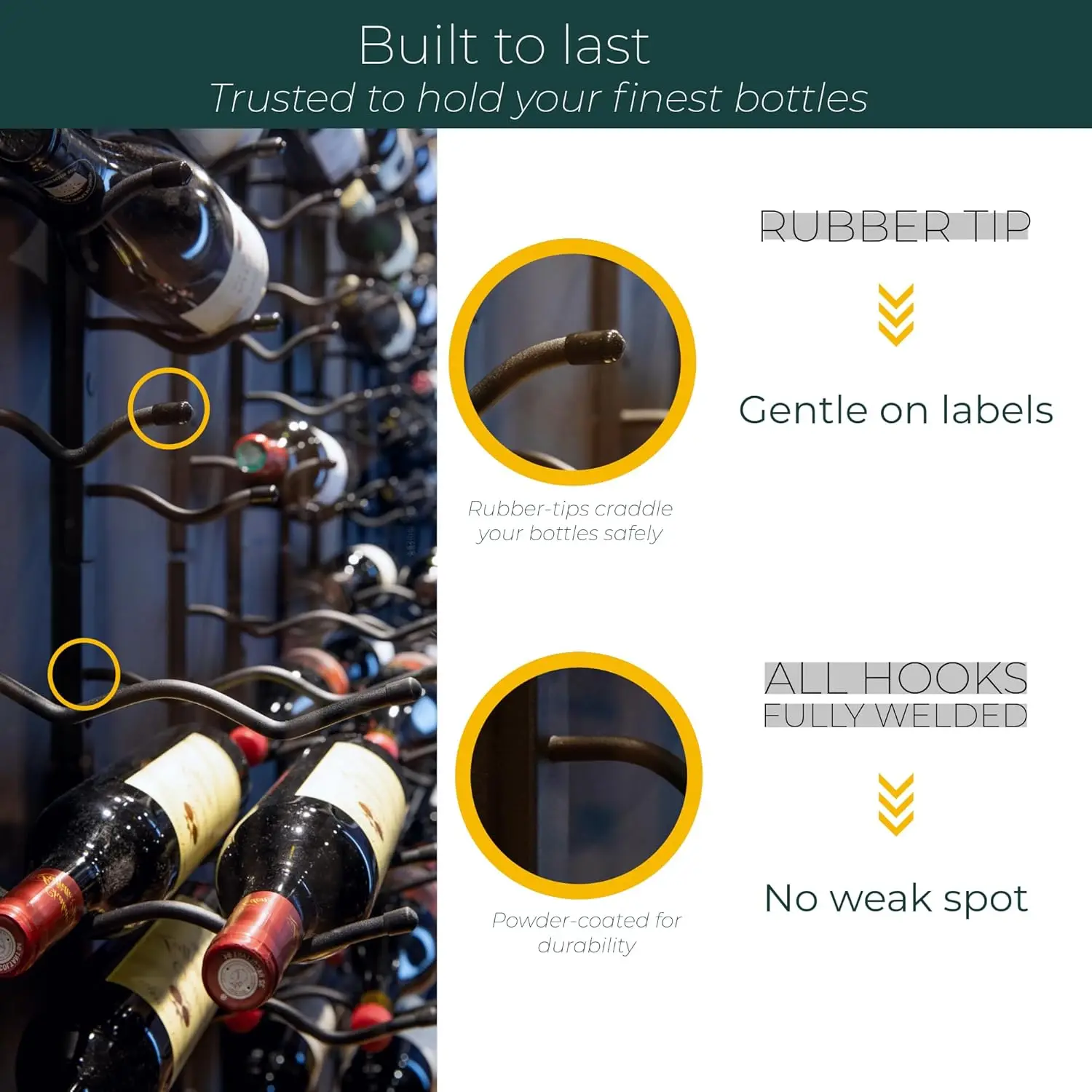 9-Bottle Wall Mounted Wine Rack with Label View - Steel Satin Finish Storage