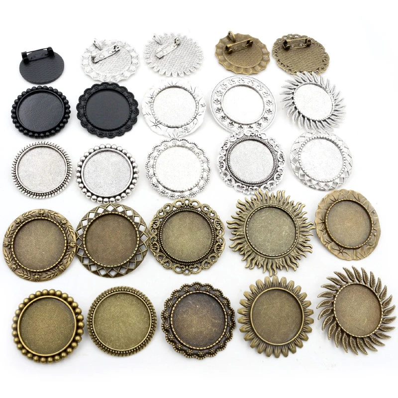 Nowa moda 5 sztuk 25mm wewnętrzna rozmiar antyczne srebro pozłacane brąz broszka pozostawia styl Cabochon baza ustawienie