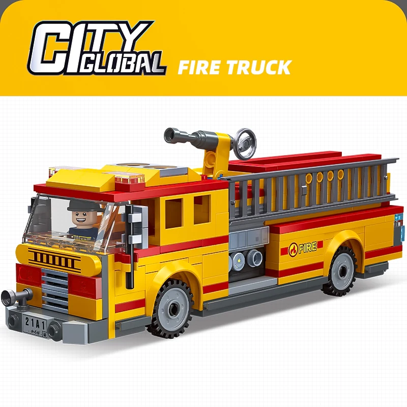 City Fire Department assembles building blocks fire alarm climbing platform fire ladder truck boys' toy car children's gift