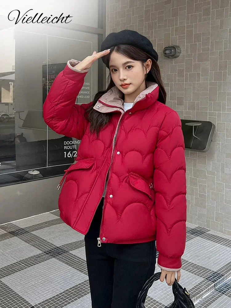 

Vielleicht 2024 New Korean Short Puffer Jacket Women Winter Clothes Solid Stand Collar Winter Cotton Padded Coat Female Outwear