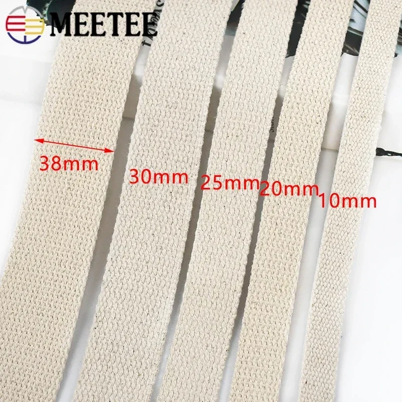 Meetee 10M 10-50mm Beige Cotton Webbing 1.5mm Thick Canvas Lace Ribbon for Bags Strap Tape Clothing Sewing Bias Decoration Band