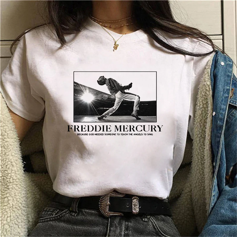 2024 Freddie Mercury Queen Band T Shirt Women Hip Hop Music Lover Tops 90s White T Shirt Harajuku Fashion T-Shirt