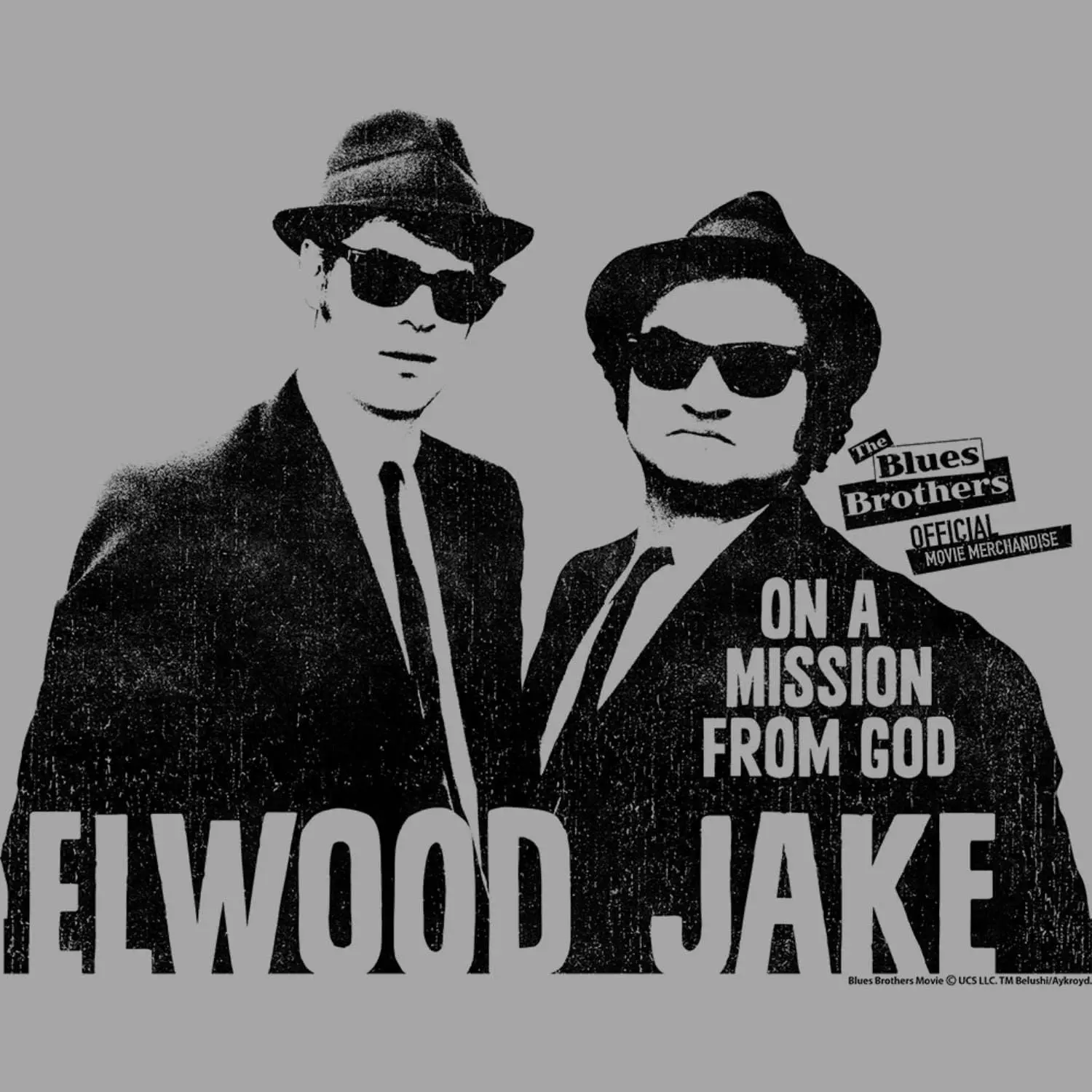 Blues Brothers Movie Elwood & Jake I'm On A Mission Adult Short Sleeve T-Shirts Graphic Tees