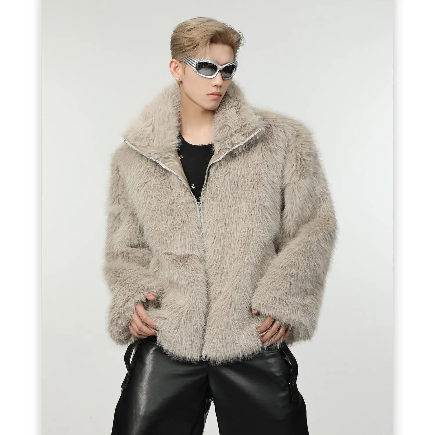 

Fur Collar Natural White Jackets Mens Satin Western Running Fleeced Hoodies Elegant Reflective Original Punk Gym Extremely Woole