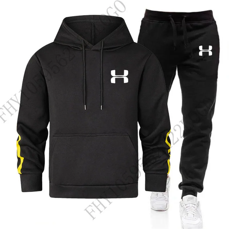 

Autumn and winter new men's fashion hoodie + sweatpants two-piece outdoor fitness leisure running sportswear set