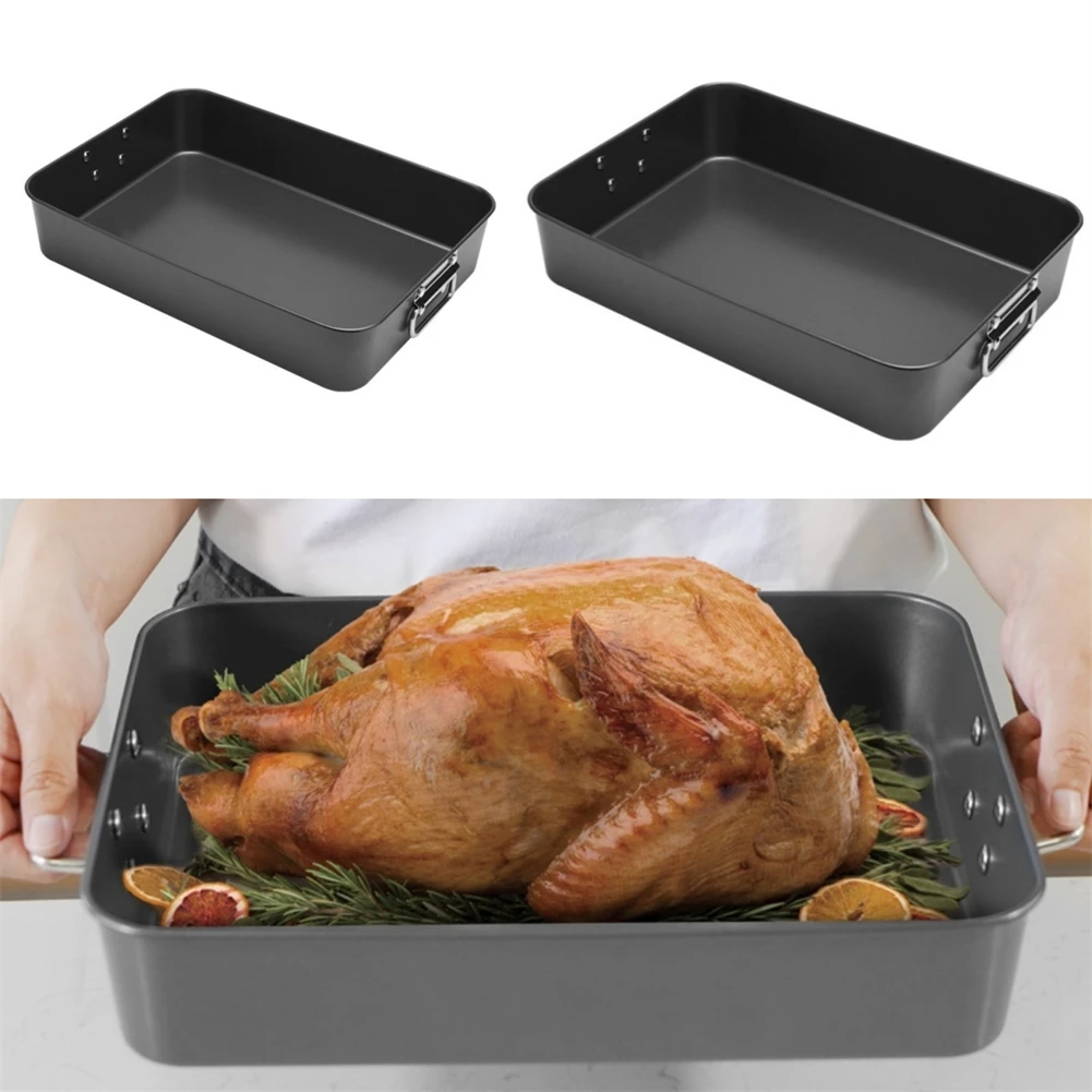 Panela assada de aço inoxidável de 16 polegadas com design elegante e resistente, cabe perfeitamente suas necessidades culinárias com facilidade de manuseio