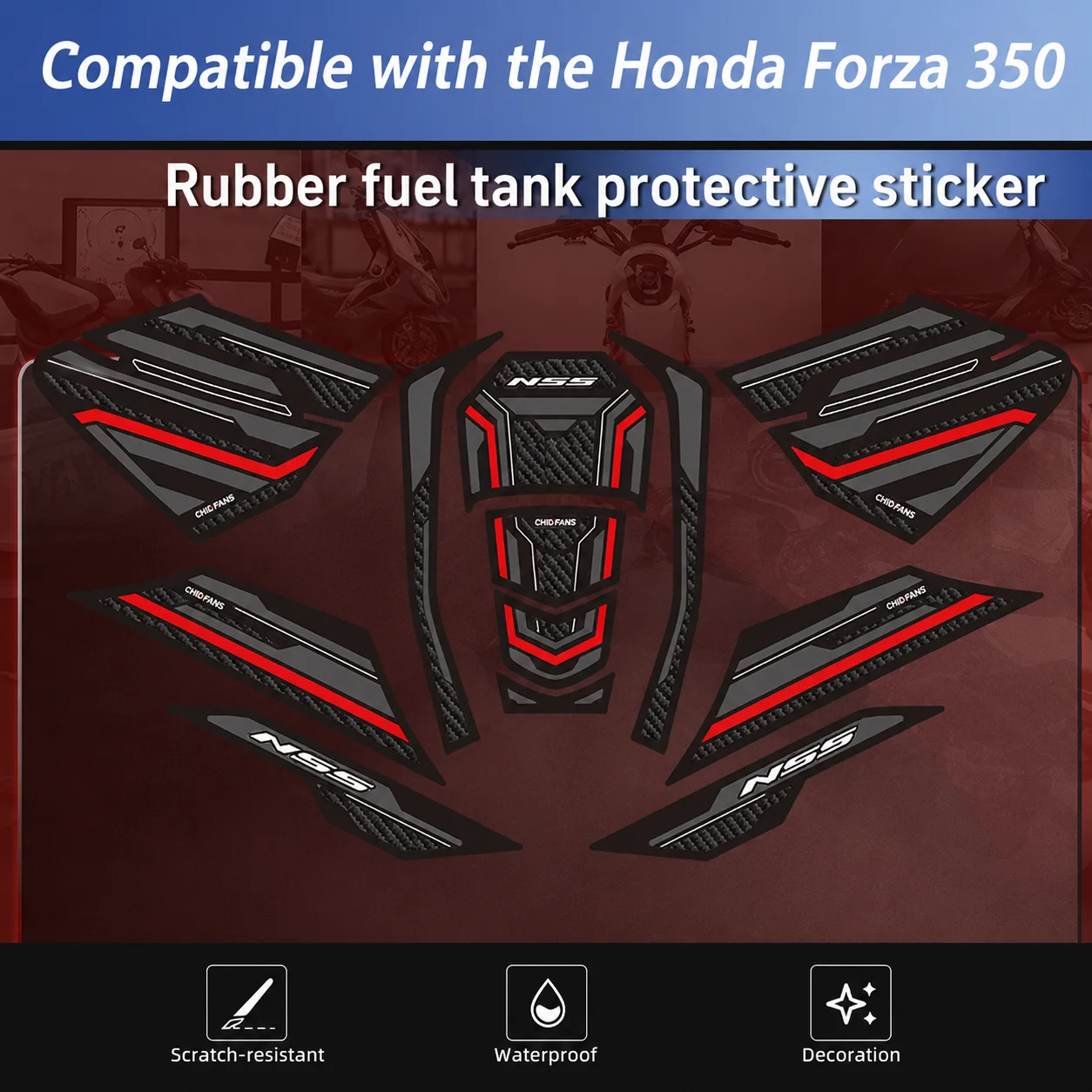Compatible with Honda Forza 350 Motorcycle Rubber Tank Pad Anti-slip Fuel Tank Sticker Wear-resistant Protective Decal