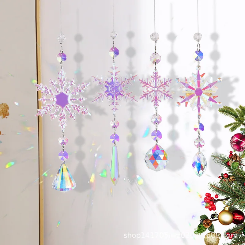 4 pcs Crystal Suncatcher Christmas Tree Ornaments ,Snowflake Crystal Hanging Ornaments for Tree Party Decor Window Garden Decor