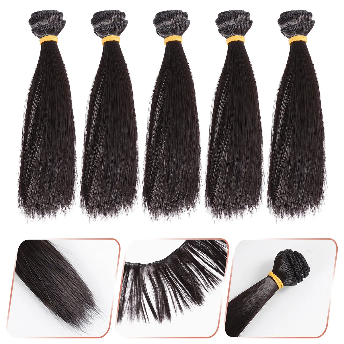 

5 pcs 15Cm Heat Resistant Silk Straight Hair Durable Handcrafted Diy Wiglet Elastic Band Non Slip Vivid Lifelike Fantasy