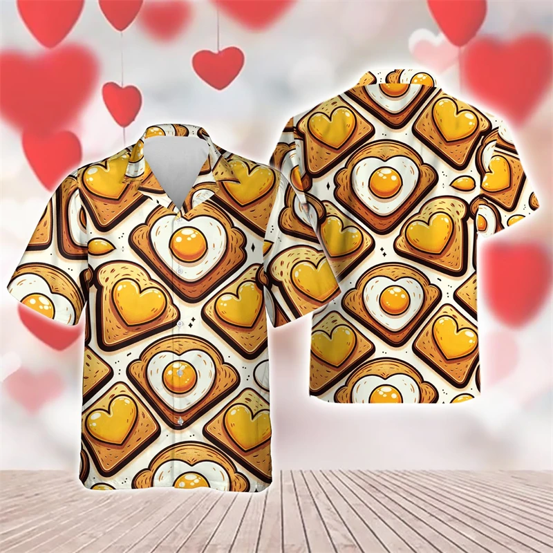 Liefde Snacks Cake 3d Geprint Shirts Voor Mannen Kleding Donuts Chocolade Minnaar Strand Shirt Casual Paar Korte Mouw Cp Y 2K Blouses