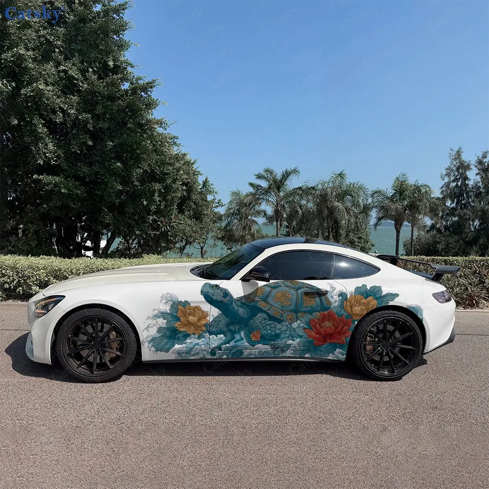 2pcs Turtle Auspicious Shadow, Durable, Fade-resistant, Enhance Vehicle Aesthetics With Bold Artistic Design Car Vinyl Wraps