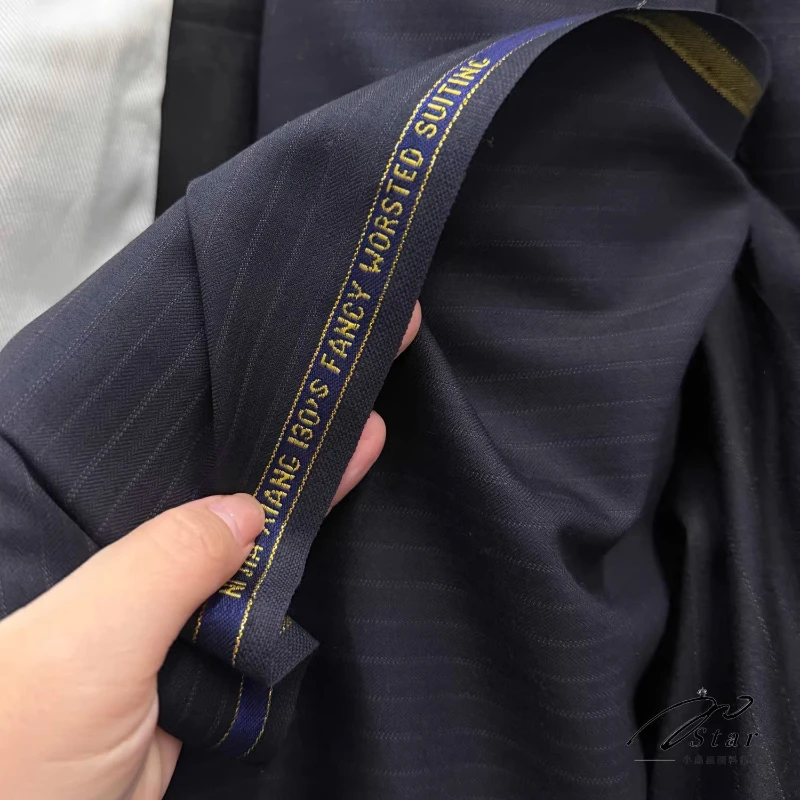 Worsted Wool Fabric Navy Blue Stripe 100% Wool Casual Style Spring Autumn Suit Pants Coat Dress Shirt Sewing Accessories