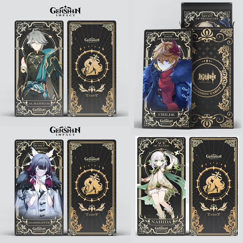 

56pcs Genshin Impact Tarot Card Toy Nahida Eula Thoma Layla Kaeya Playing Card Cosplay Props Collection Game Deck Board with Box