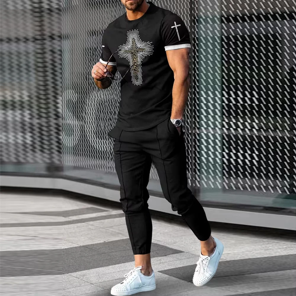 Neue Herbst männer T Shirt Set Städtischen Jogging Lächelndes Gesicht Druck Trainingsanzug Mode Casual Streetwear Übergroßen Sportswear Anzug