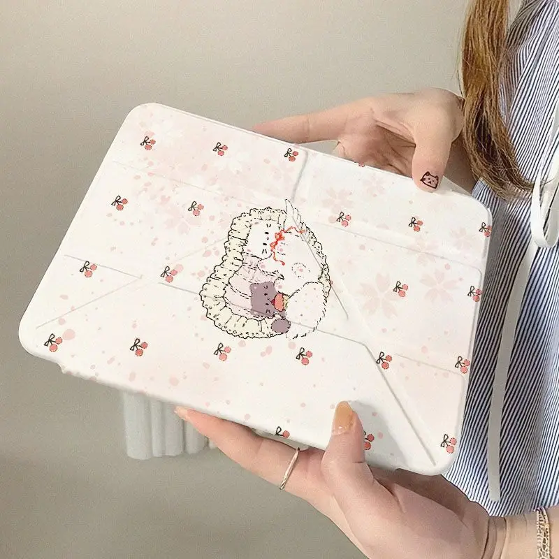 Dreamy Angel Kitten iPad Case For iPad Pro 11 13in 2025 iPad Pro 12.9in Air7 10th 11th M4 M5 Y-Shaped Folding Protective Cover