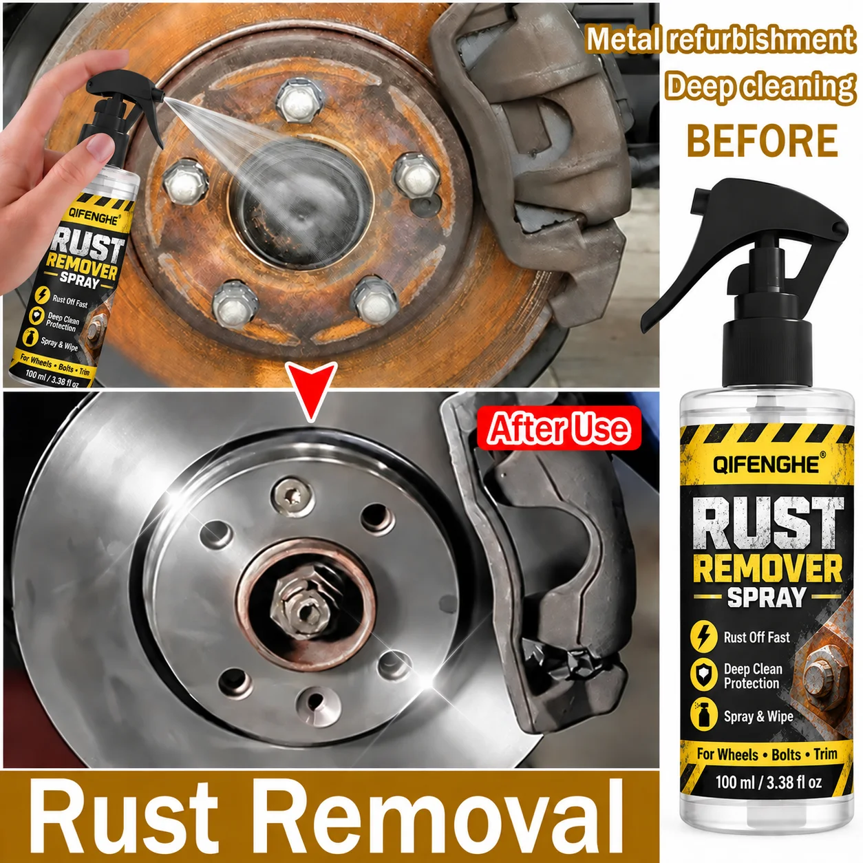 Multifunctional Car Rust Remover Used for Removing Rust Providing Surface Protection on Car Brake Pads Iron Metal Surface 1/3PCS