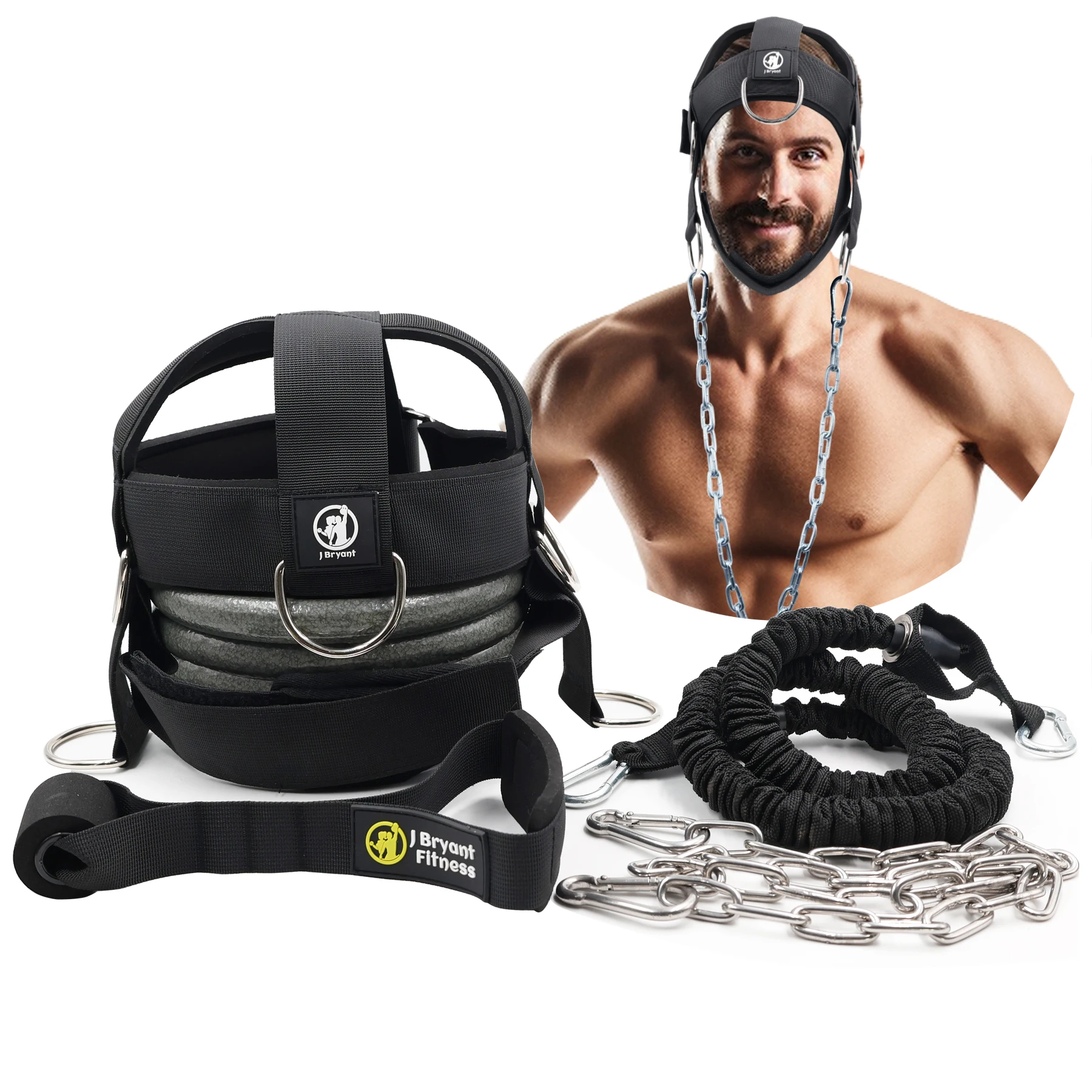 Neck Head Harness Weight Lifting Training with Resistance Bands, Door Anchor and Chain, Full Range Muscle Workout