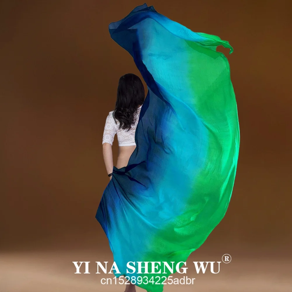 100% véu de seda real tie-dye dança do ventre véu de seda real, lenço de seda de dança do ventre oriental fluido, bordas roladas à mão