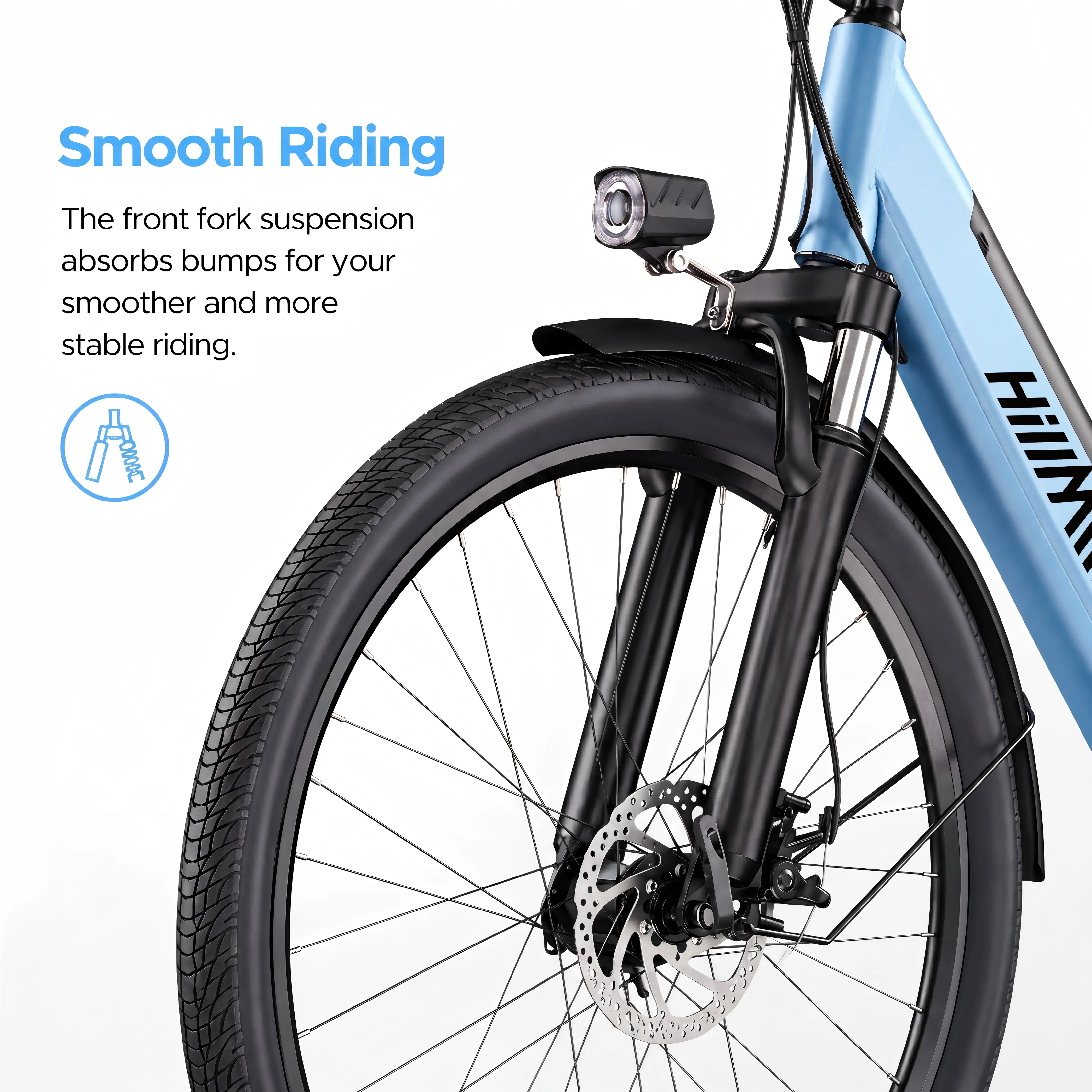Bicicleta eléctrica urbana MileCity 1 de 26" de la marca HillMiles, con motor de 250 W, batería de 36 V y 13 Ah, gran autonomía de 100 km, velocidad máxima de 25 km/h, 7 velocidades y frenos de disco, ideal para paseos urbanos y excursiones de fin de semana.