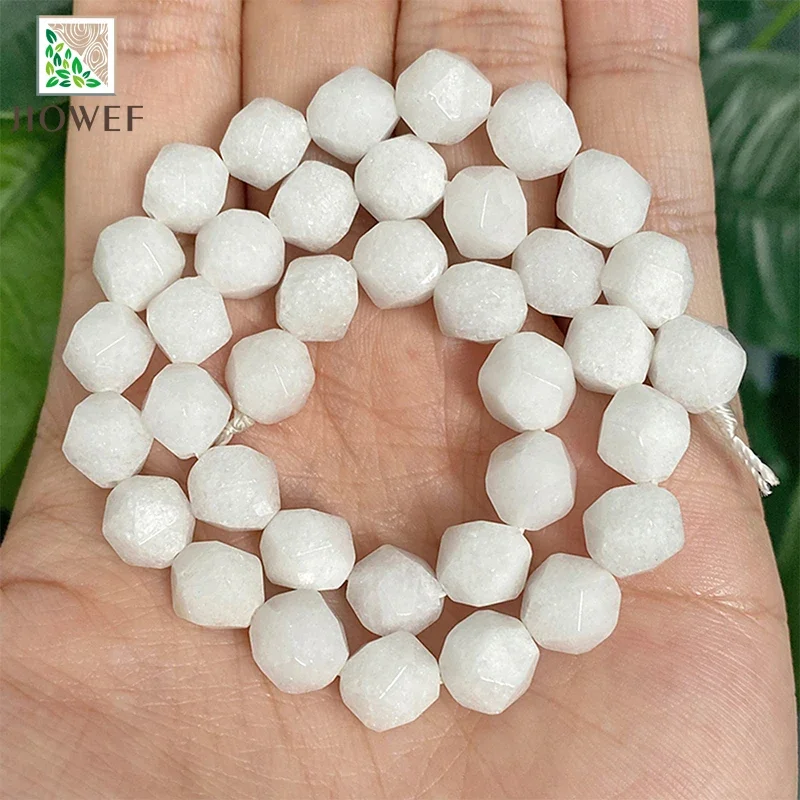 Faceted Porcelain White Jasper Natural Stone Spacer Beads for Jewelry Making DIY Charms Bracelet Earrings 14