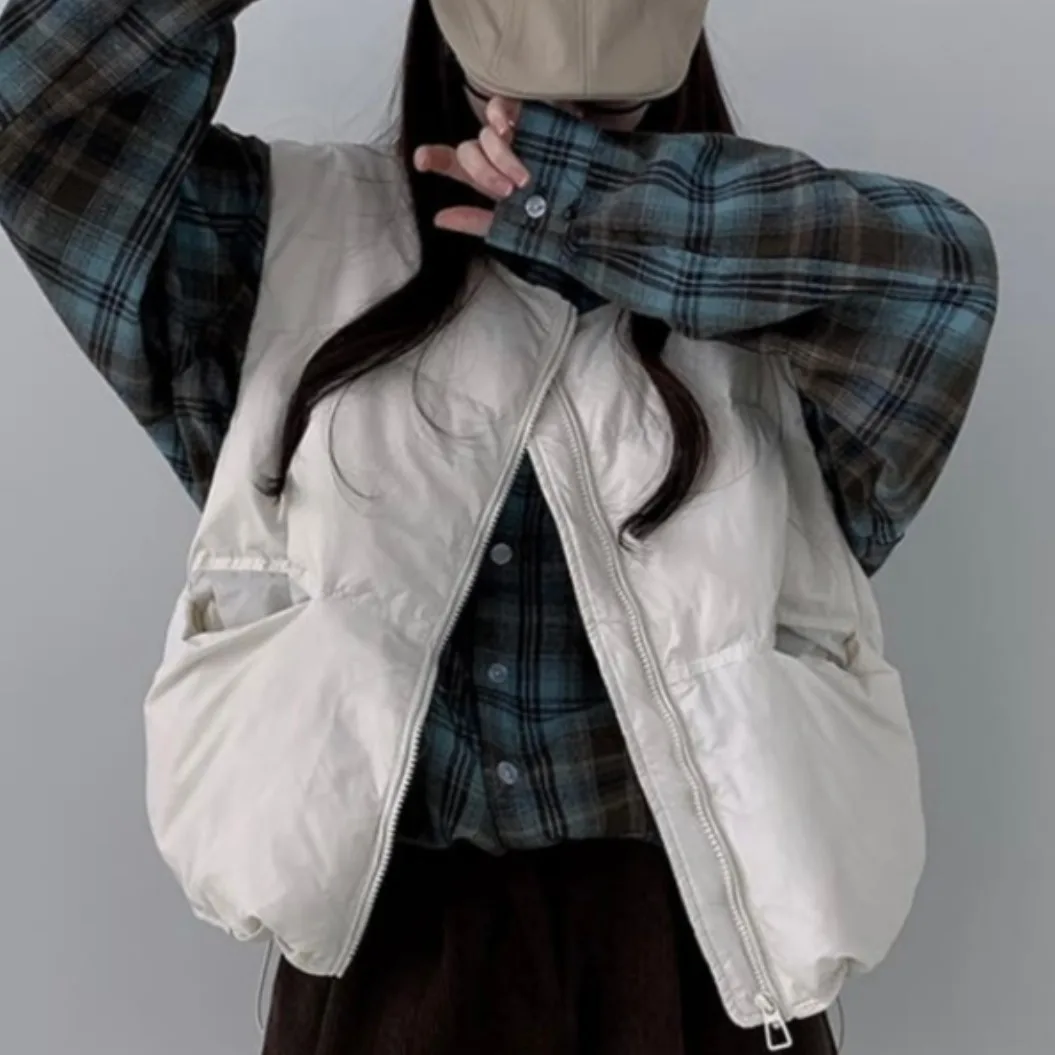 Faionable Chaleco de mujer en capas retro Jaet Otoño Invierno Corte recto Largo Sve Cierre de un solo botón Color Coreano...