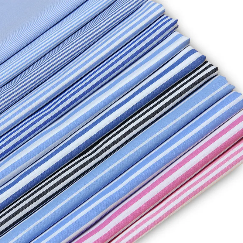 Summer Cotton Woven Striped Women's Shirt Fabric Fine Stripes Blue White Men's  Workwear Fabrics By The Meter