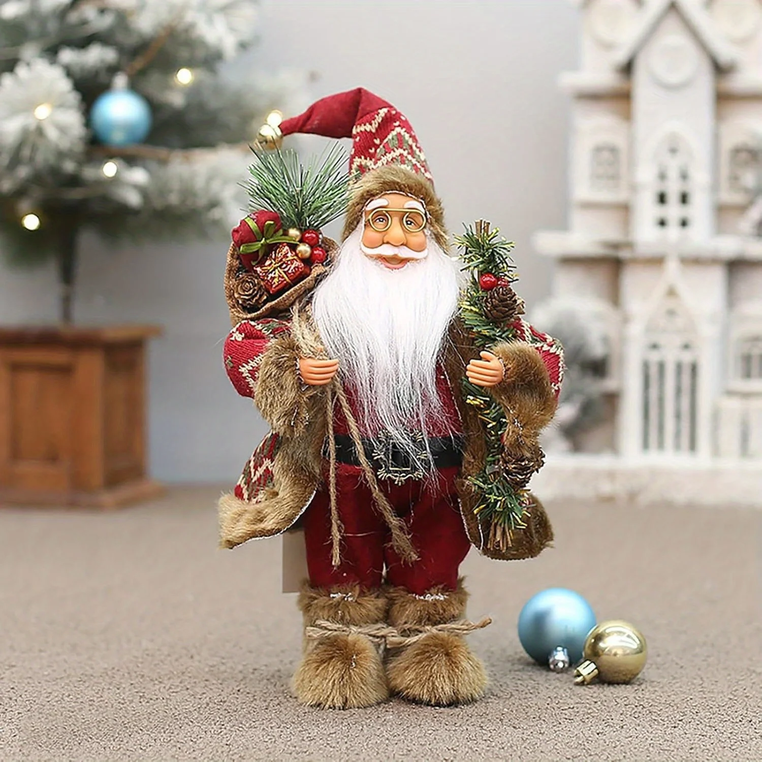 Dancing Santa Claus Ornament With Music, Collectible Animated Plush Toy, 6 Christmas Songs, Head And Hand Shaking, Indoor