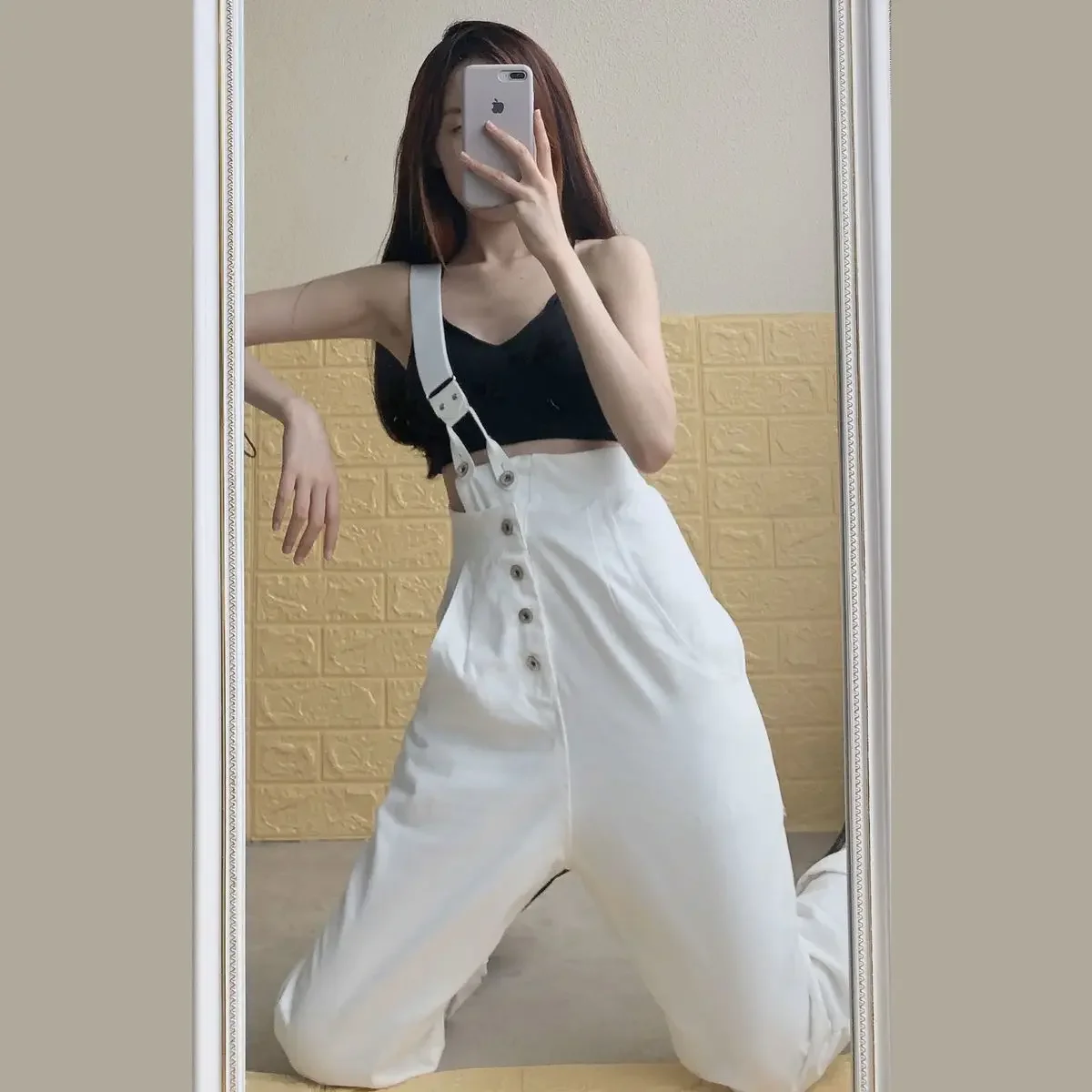 

White Denim Overalls Women'S New Fashion Spring Autumn 2025 Fashion All-Match Pants Loose And Thin Wide-Leg Pants