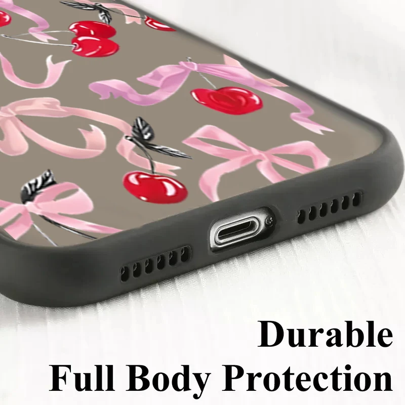 Leuke Cherry Bow Siliconen Telefoon Case voor Samsung Galaxy S25 S23 Ultra S22Plus S24FE A14 A34 A54 A33 A53 A32 A55 A35 A15 A16 Cover