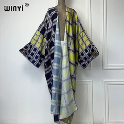 WINYI Kimono Women Summer Digital print Long Sleeve Cardigan Female Blouse abaya Beach Outfits women Cover Up boho maxi dress