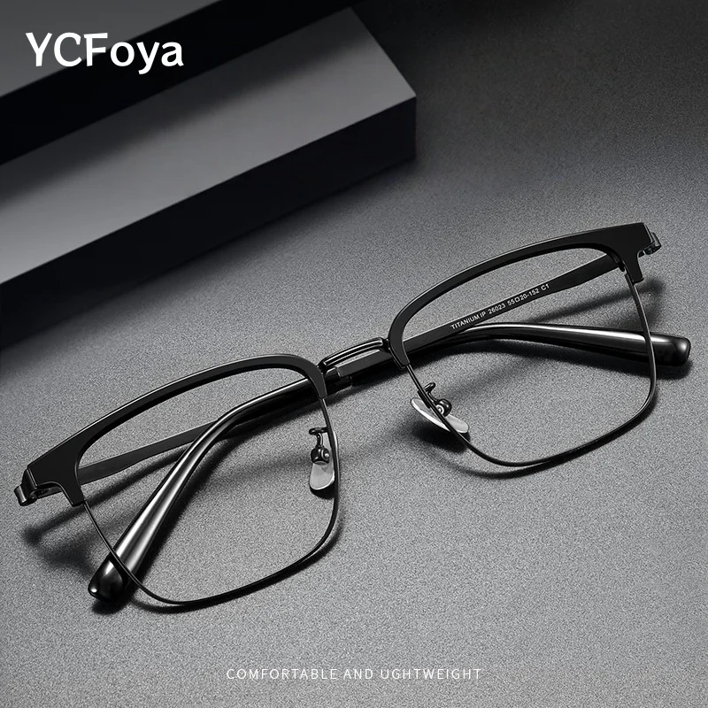 

YCFoya Men Ultra Light Quality Pure Titanium Big 153mm Square Eyewear Fashion Optical Prescription Eyeglasses Frame 26023