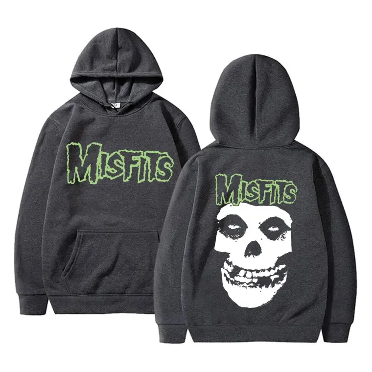 Horror Punk Misfits Skull Graphic Print Hoodie Men Gothic Vintage Loose Hoodies Male Fleece Cotton Clothes Men's Rock Sweatshirt