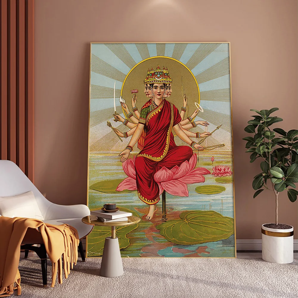 Hinduism Vintage Art Print Poster The Gayatri Hymn As A Goddess Canvas Painting Religion Wall Stickers Decor