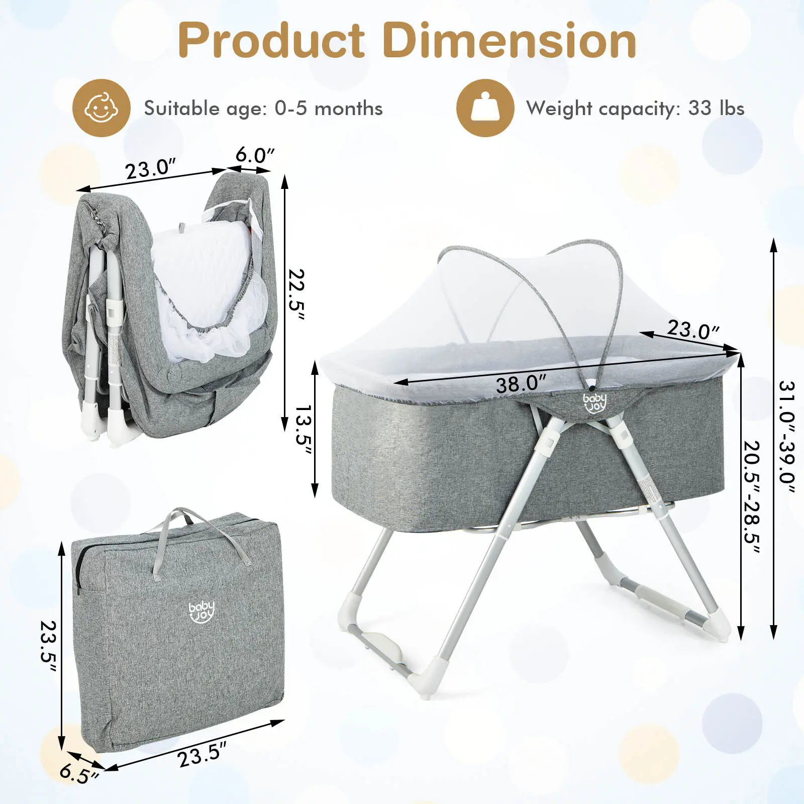 Babyjoy 2-in-1 Stationary & Rock Bassinet Portable Travel Cradle w/ Mattress & Net