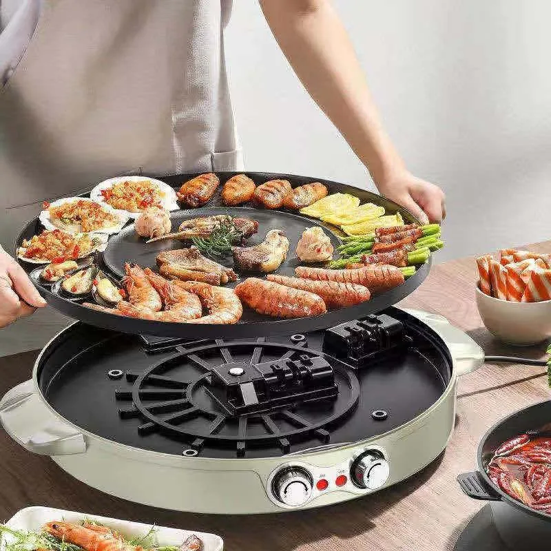 Electric hot pot barbecue integrated pot smokeless non-stick roasted shabu hot pot, integrated pot dual-purpose multi-function