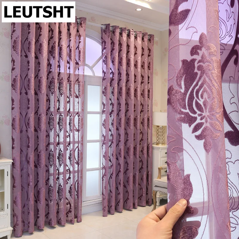 

European Curtains for Living Dining Room Bedroom Purple Jacquard Tulle Curtains Window Curtain Kitchen Curtains Sheer Curtains