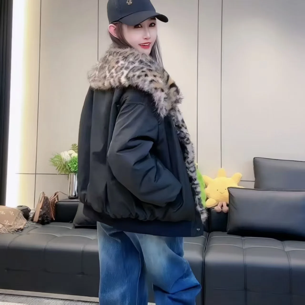 Women Faux Fox Fur Collar Coat Winter Jacket Female Warm Covered Button Parkas Spliced Outwear Fashion Overcoat