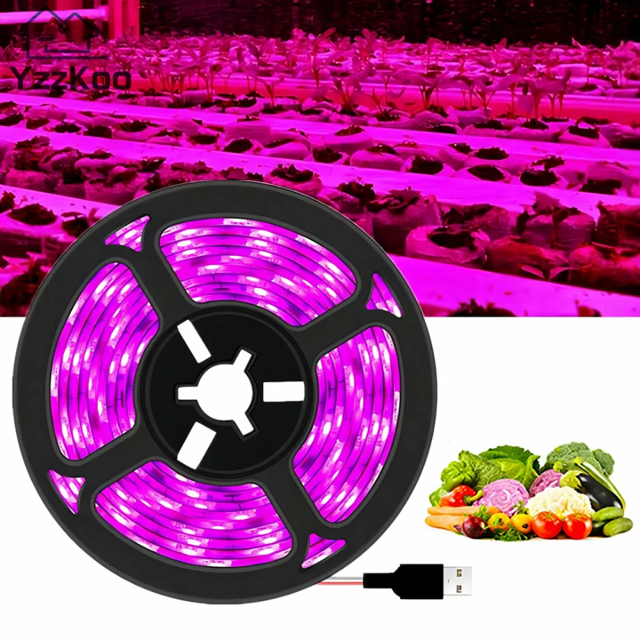 YzzKoo DC 5V USB LED Grow Light spettro completo 1-5m Plant Light Grow LED Strip Phyto Lamp per la piantina di fiori vegetali Grow Tent