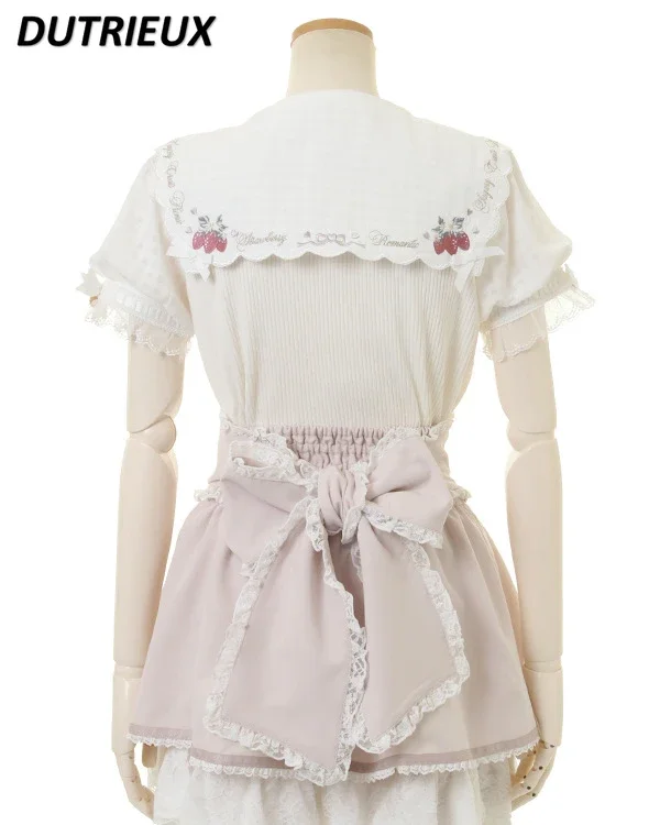 Lolita Shirts Japanese Style Women's Tops Summer New Embroidered Sailor Collar Shirts Sweet Cute Bowknot Short Sleeve Blouse