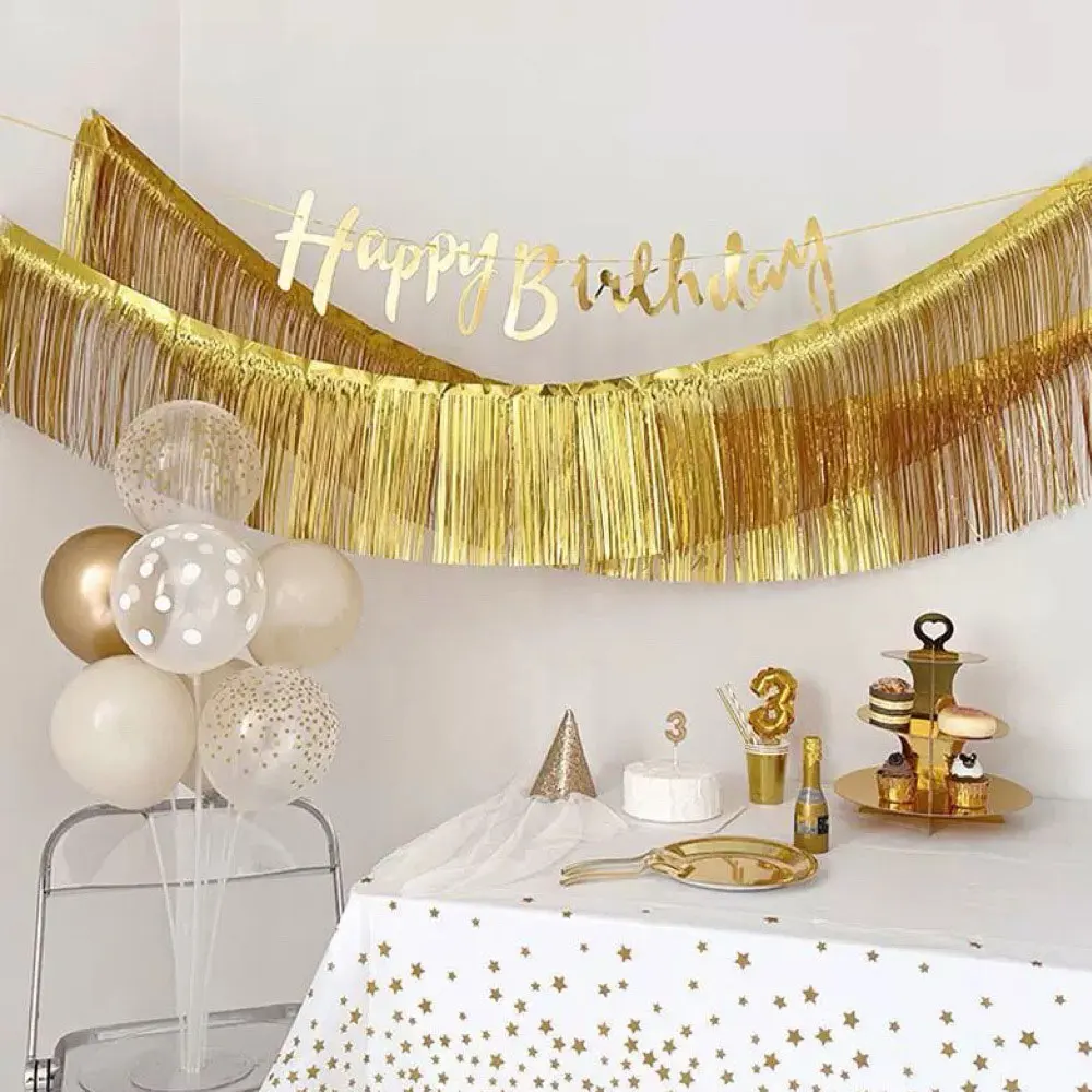 3 m glitzernde Quasten, Fransen, Banner, glänzendes Roségold, Metallfolie, Quastengirlande für Weihnachten, Geburtstag, Party, Wandhintergrund, Dekoration – Detail 20
