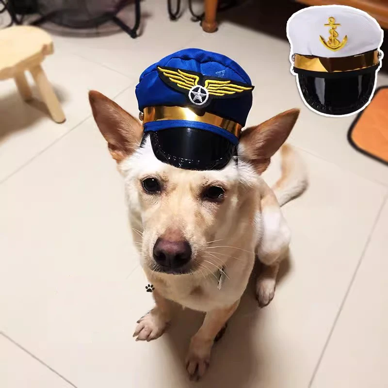 Mini Police Officer Sailor Navy Airman Pilot Hat for Pet Cat Dog Headdress