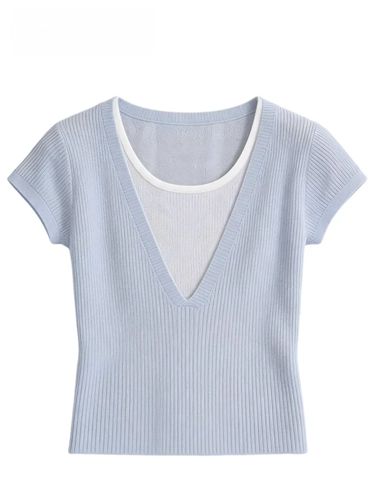 

Casual Style Short Sleeve T-Shirt Women's plus Size Summer New Style Casual Versatile Big Shoulder Fit Two-Piece Top Trendy
