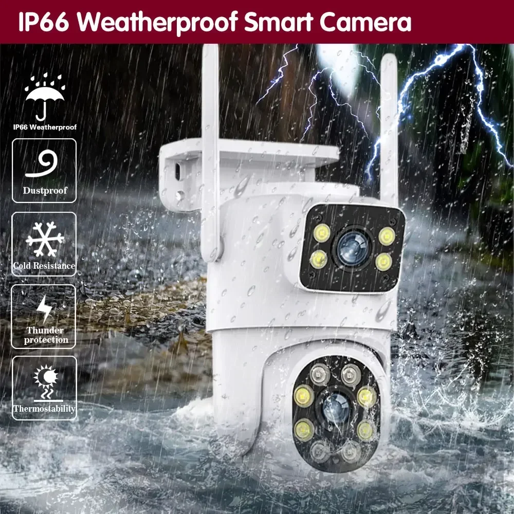 8MP Surveillance Camera WiFi Outdoor Waterproof Wireless Security Camera Dual Lens Security Protection IP Camera AI Track ICsee