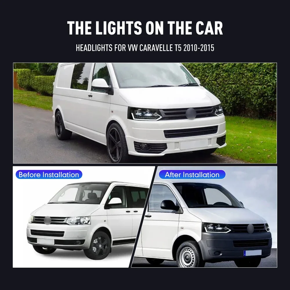 

Светодиодные фары для VW CARAVELLE T5 2010-2015, тюнинг-фары, дневные ходовые огни (DRL), светодиодные фары с функцией Plug and Play.